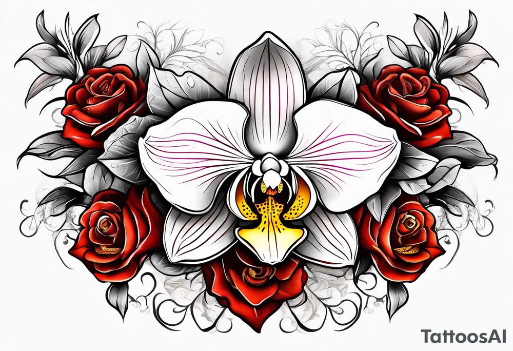 Cymbidium orchid rose on each side tattoo idea