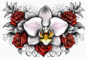 Cymbidium orchid rose on each side tattoo idea