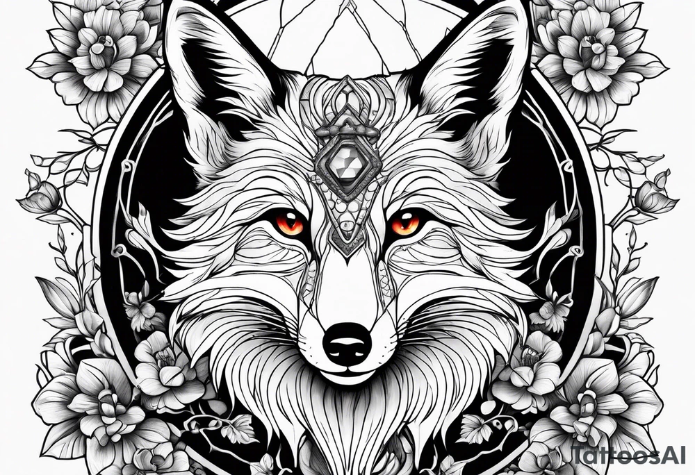 Fox with honey bee and ruby gemstone tattoo idea