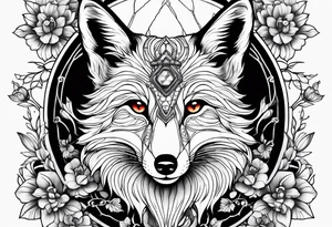 Fox with honey bee and ruby gemstone tattoo idea