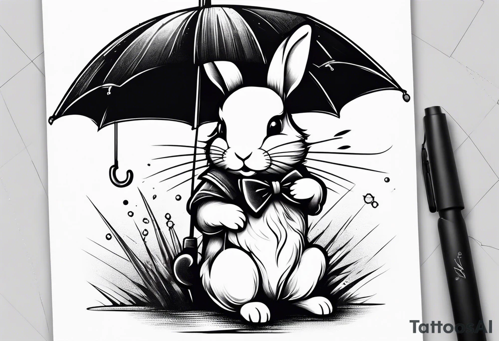 Wounded bunny with an umbrella with a bow on it tattoo idea Wounded bunny with an umbrella with a bow on it tattoo idea