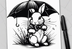 Wounded bunny with an umbrella with a bow on it tattoo idea