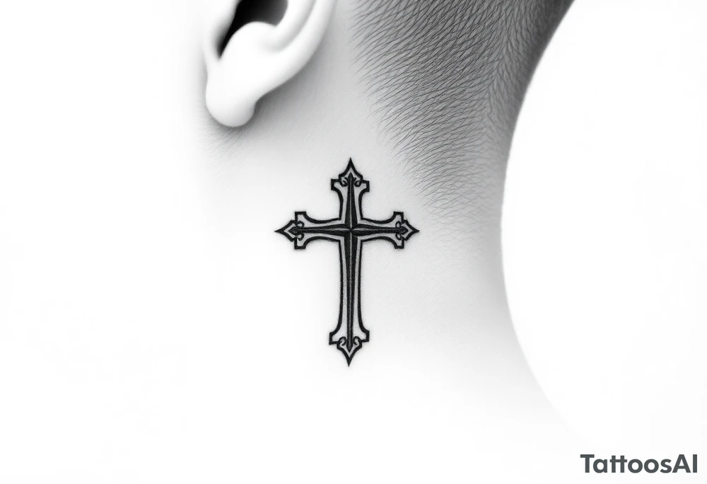 orthodox christian cross relatively small on side of left neck tattoo idea