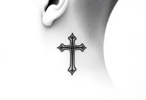 orthodox christian cross relatively small on side of left neck tattoo idea