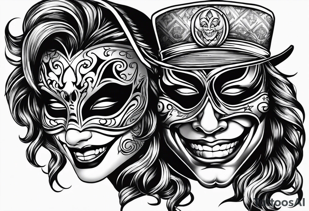Smile now cry later gangster art masks tattoo idea