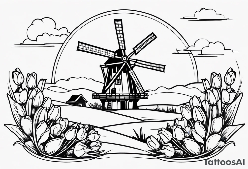 windmill and tulips tattoo idea