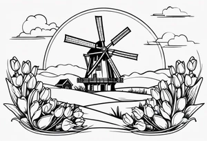 windmill and tulips tattoo idea