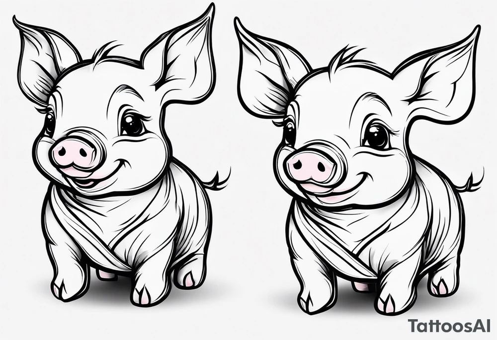 very cute happy piglet with small ears.
outline only.
black and white only.
only show the piglet. no extra lines or decoration.
no black shading.
draw only with very thin lines (1px)

should look like a tattoo that will only take 2 minutes to draw tattoo idea