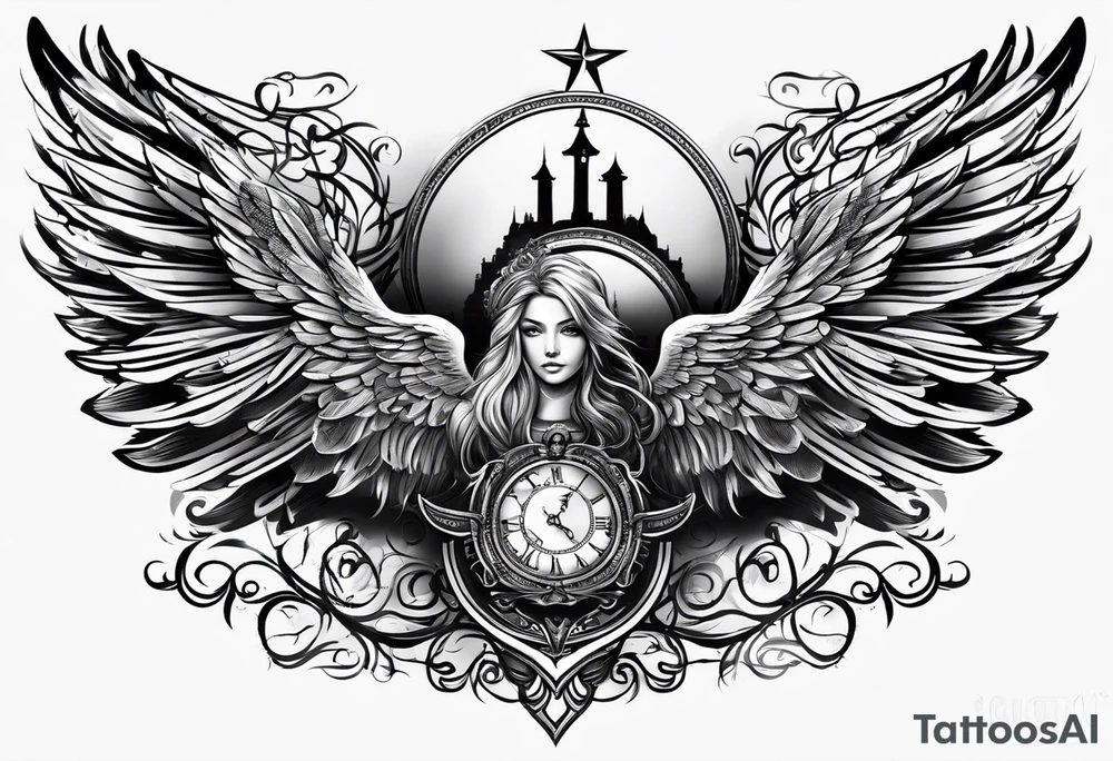 The word Glenn on a banner with angel wings tattoo idea