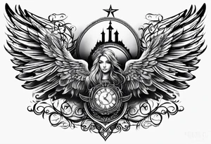 The word Glenn on a banner with angel wings tattoo idea