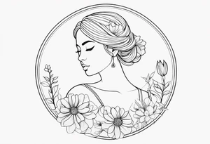 virgo, flowers, dainty, harmony, feminine, minimalist, fine line tattoo idea