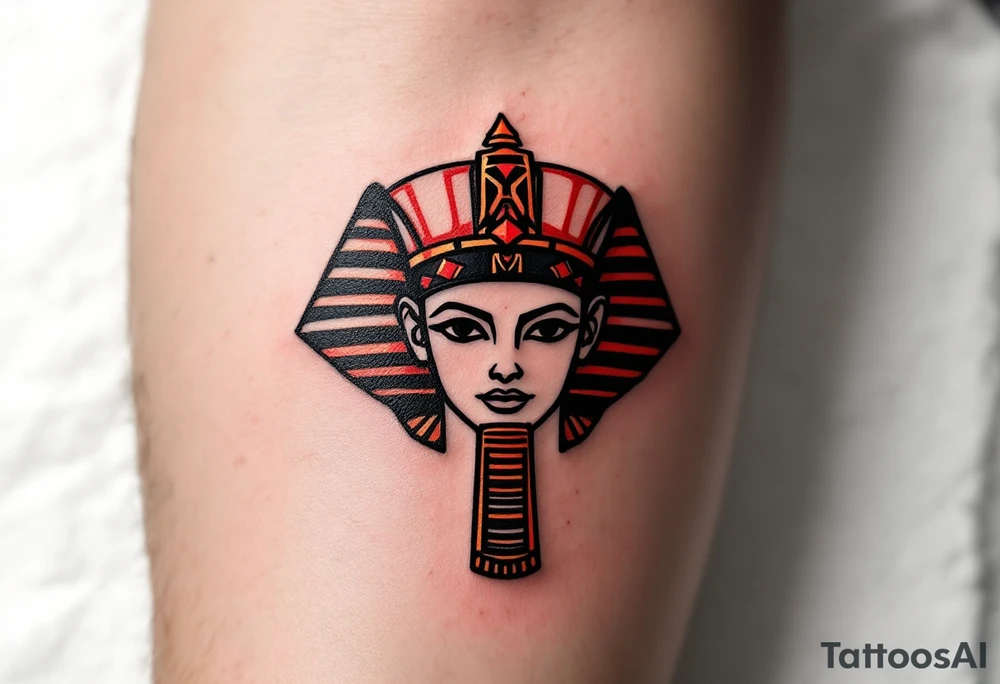 A red and black double crown of Egypt, representing unified rule over Upper and Lower Egypt. tattoo idea