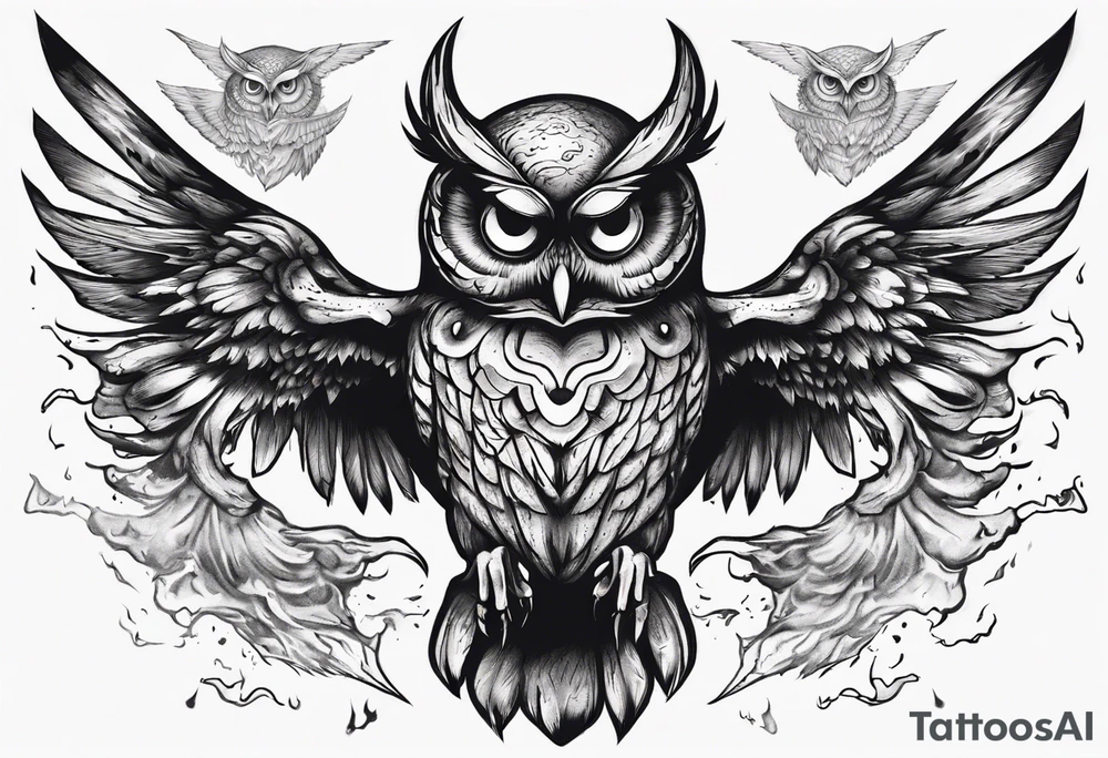 Demonic Owl Flying Attack. tattoo idea