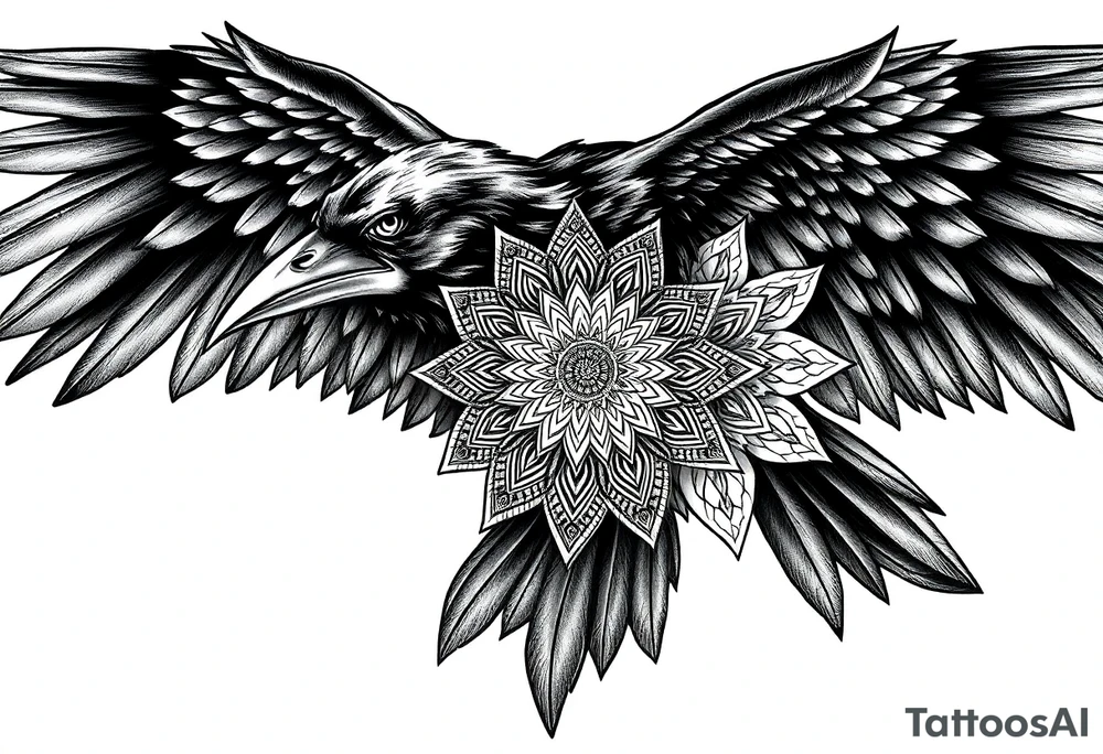 black raven with mandala tattoo idea