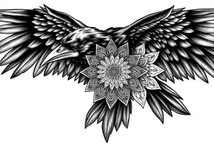 black raven with mandala tattoo idea