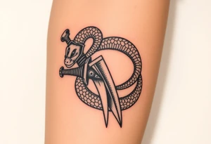 mystical snake coiled around an ancient dagger with jeweled hilt make it BIG tattoo idea