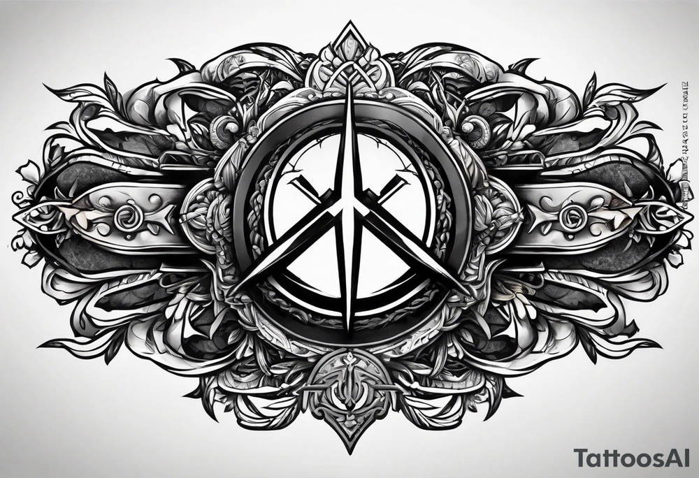 Forearm symbol of war and peace horizontal 30x8cm tattoo idea