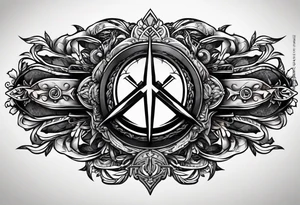 Forearm symbol of war and peace horizontal 30x8cm tattoo idea