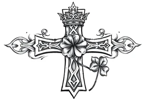 a celtic cross with a crown and a clover tattoo idea