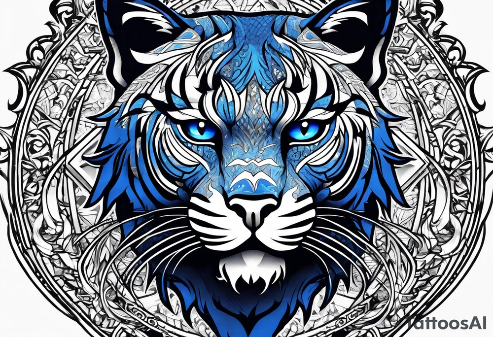 blue wildcat in football attire  morphing into jfootball game night half of the face is a black male school student tattoo idea
