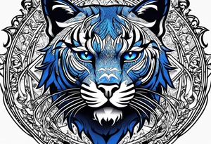 blue wildcat in football attire  morphing into jfootball game night half of the face is a black male school student tattoo idea
