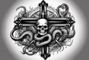 show a dead serpent, and dead scorpion both crushed by a crucifix/cross tattoo idea