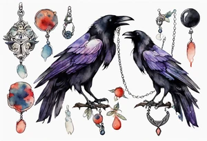 a raven wearing a necklace tattoo idea