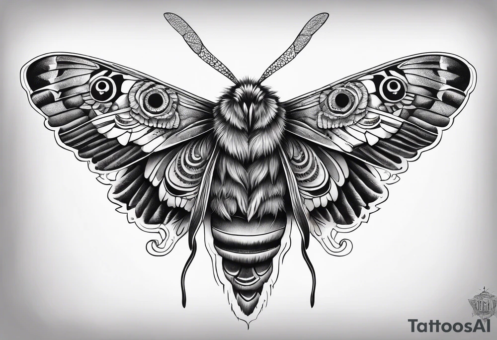 Dead head moth with long wings and owl eyes tattoo idea