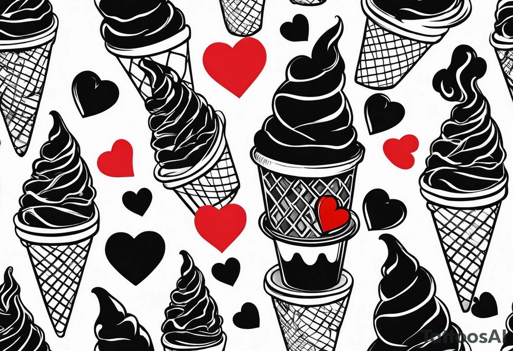 black and white ice cream cone with small red heart on it somewhere. tattoo idea