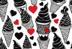black and white ice cream cone with small red heart on it somewhere. tattoo idea