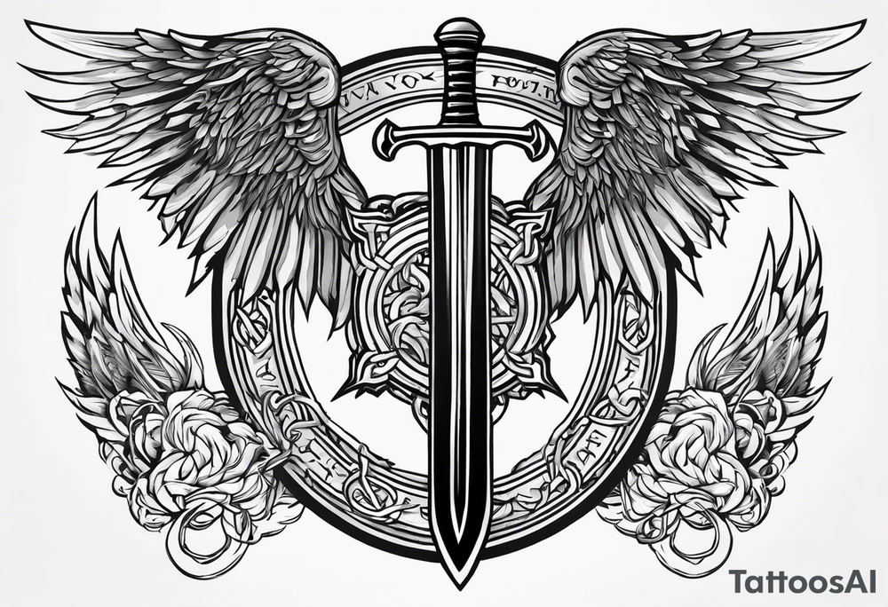 Valhalla sword  fire chains shield wings tattoo idea