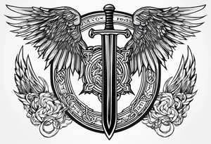 Valhalla sword  fire chains shield wings tattoo idea