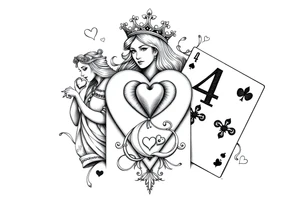 Queen of hearts, 2 of hearts and a 4 of hearts plating card tattoo idea