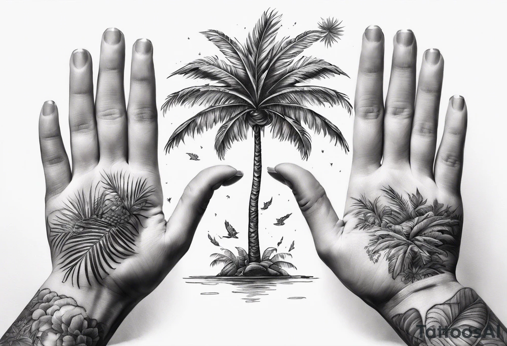 palm tree but switch leaves with hands tattoo idea