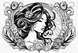 FℲ lettering with women’s body outline tattoo idea