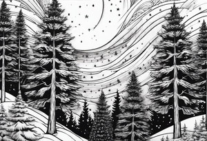 pine trees with stars in the sky tattoo idea