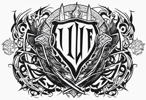 Valhalla on fire 
sword shield barbed  wire tattoo idea
