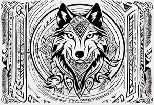 want a half sleeve on my left forearm featuring a howling wolf, surrounded by Māori patterns and Norse symbols, with a tribute to my nana, Joy tattoo idea