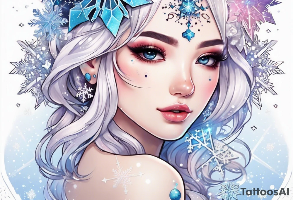 Constellation, kawaii girl , snowflake tattoo idea