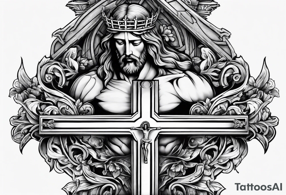 Jesus bench curling the cross tattoo idea