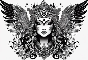 black kali, goddess pirate, alien, angel, pachamama, valkrye, warrior, flying, skull, lotus azul, wing, eagle, zenza resonance, stars, 5D, anahata chakra, death tattoo idea