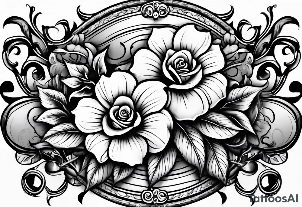 Leather Western Tattoo with rose and Morning Glory with turquoise jewels tattoo idea