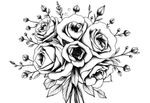 vintage bouquet of wild roses and meadow flowers with morning dew tattoo idea