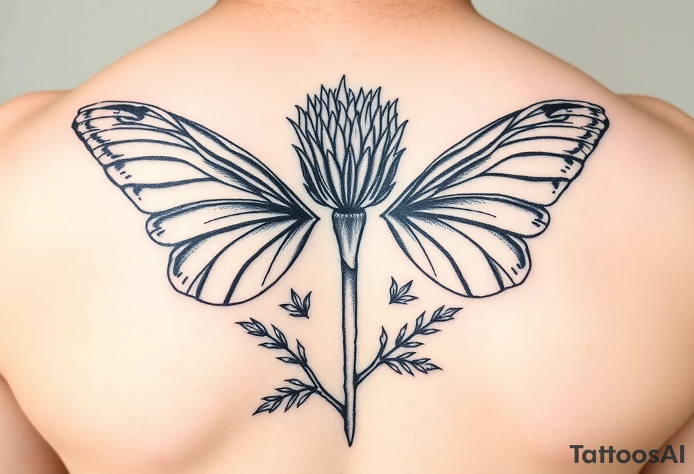 Scottish thistle with butterfly wings tattoo idea