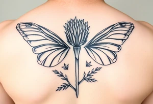 Scottish thistle with butterfly wings tattoo idea