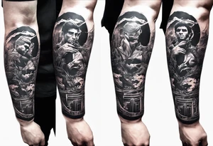 scarface sleeve tattoo for men
The world is yours and demons around it tattoo idea