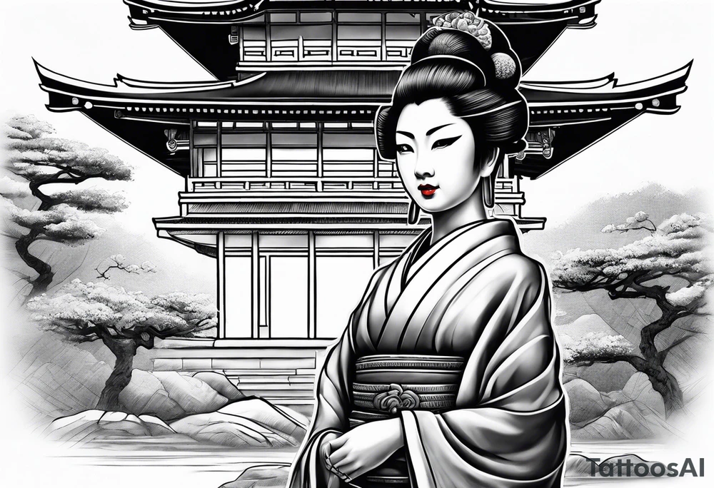 Geisha,samurai,buddah,pagoda,torri gate tattoo idea