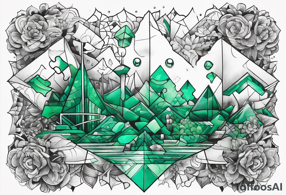 Emerald color Puzzle pieces tattoo idea