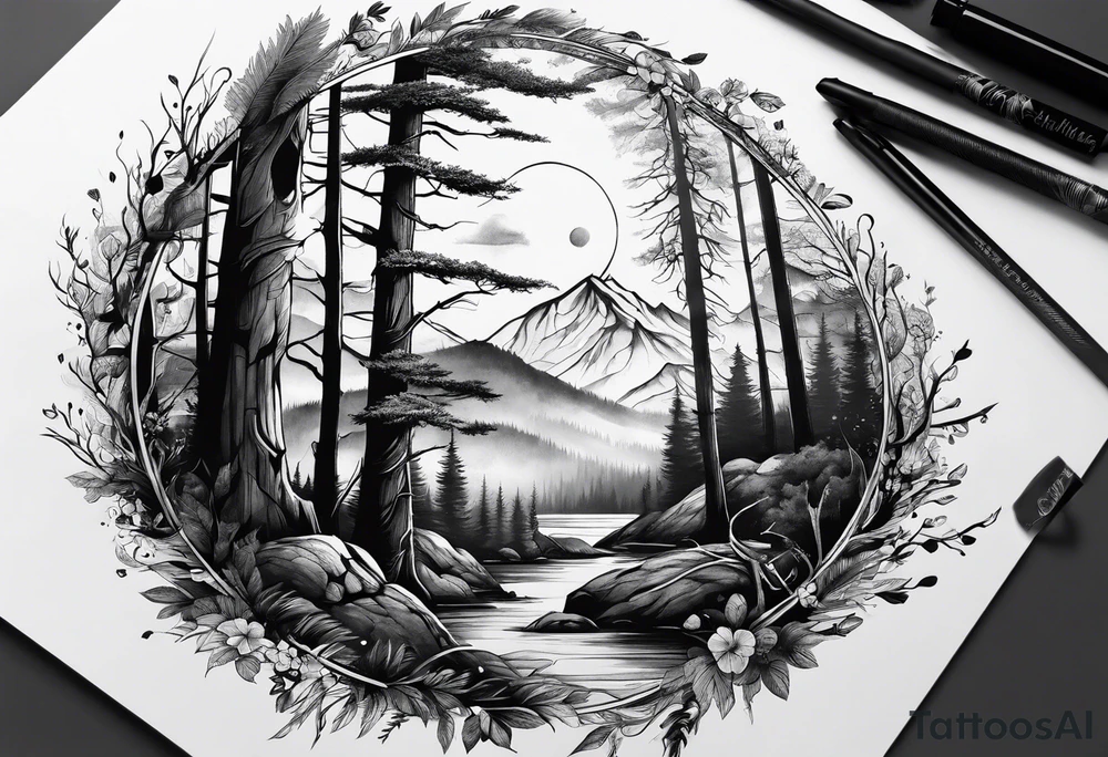 lines forest tattoo idea
