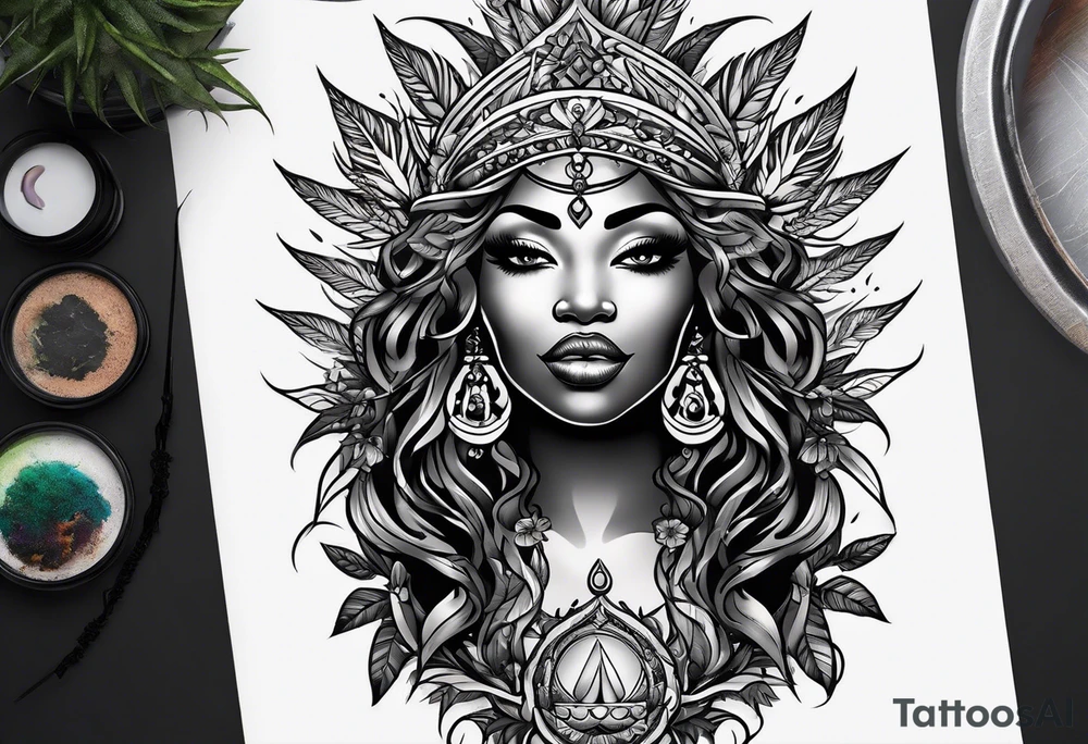 Black Goddess of sativa tattoo idea